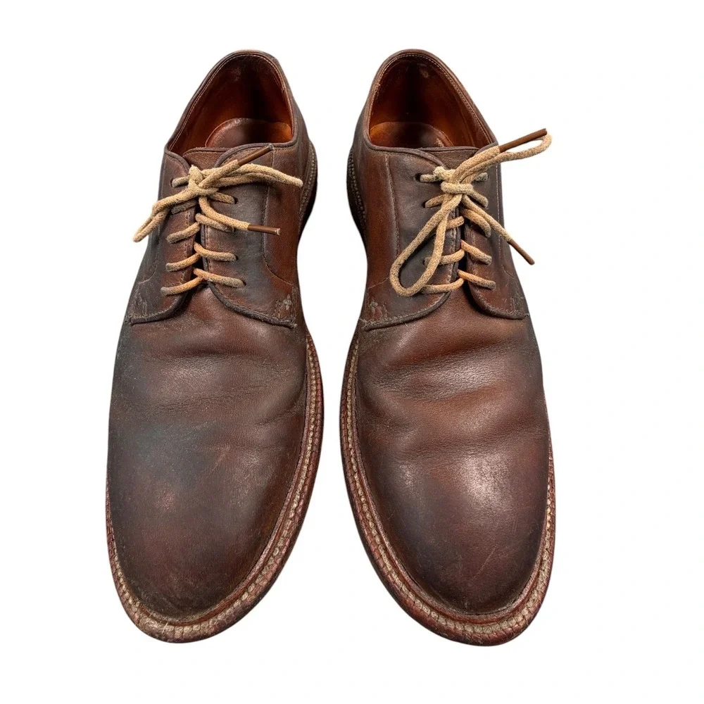 Grant Stone Mens Shoes Plain Toe Blucher Brown Leather Derby Dress Casual 9.5 D